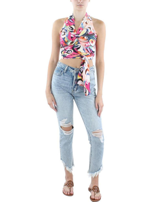 Womens Wrap Printed Halter Top