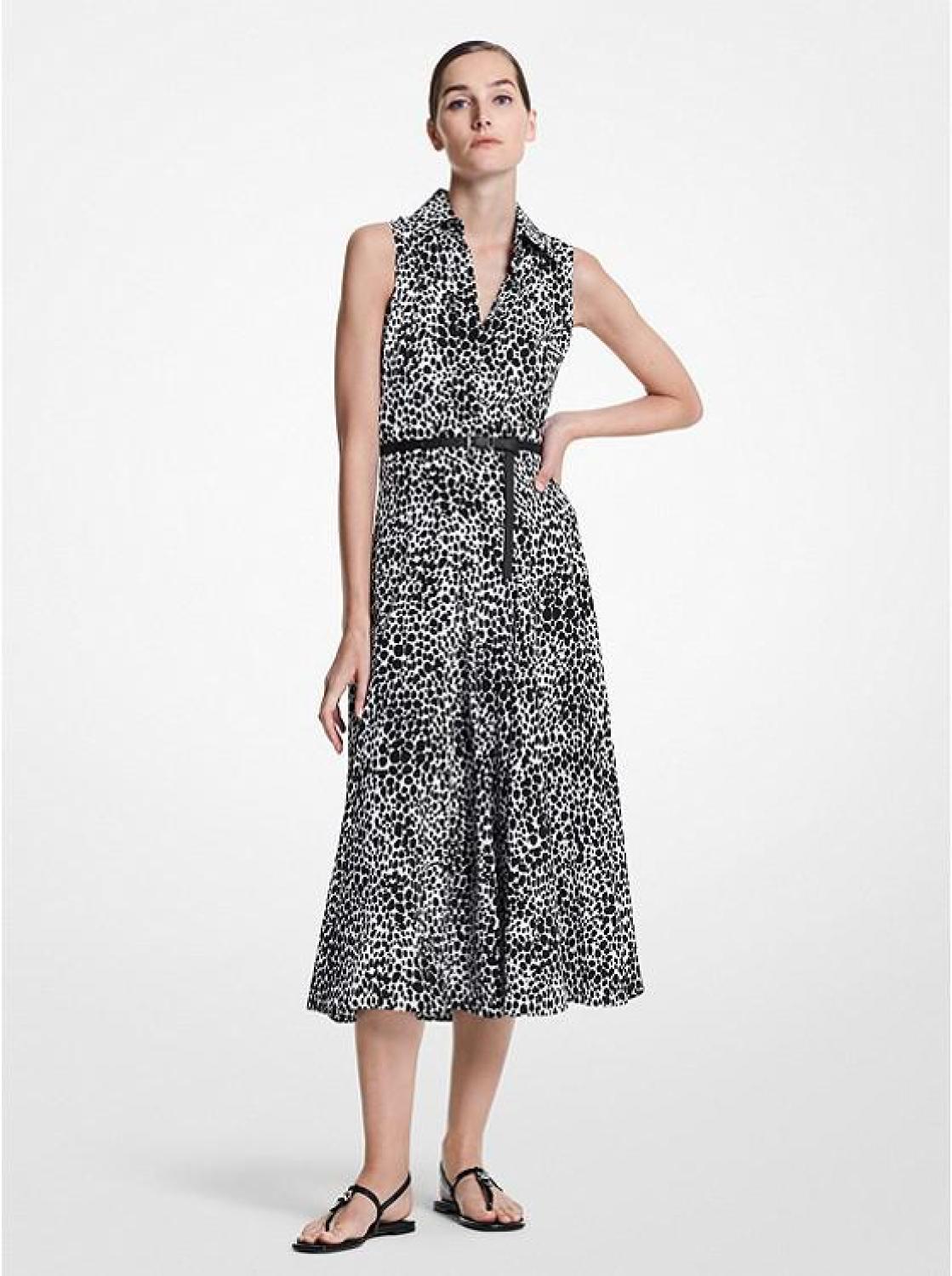 Ocelot Silk Crepe De Chine Sleeveless Shirtdress