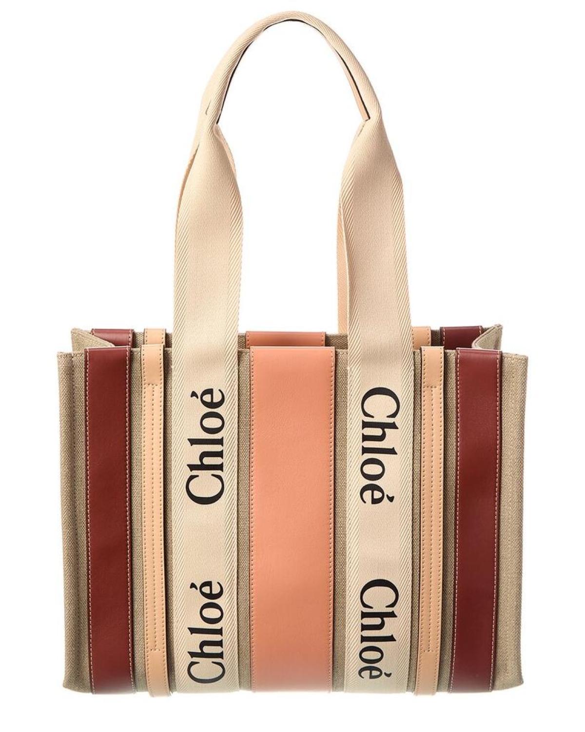 Chloé Woody Medium Canvas & Leather Tote