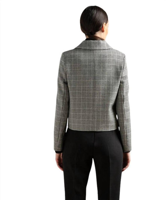 Facella Double Breasted Plaid Jacket In White/black