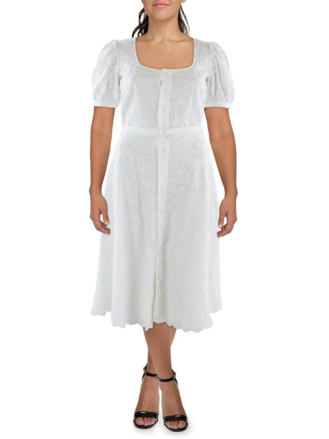 Womens Eyelet Midi Shirtdress