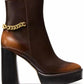 Women's Carlisle Chain-Detail Brown High Heel Platform Booties