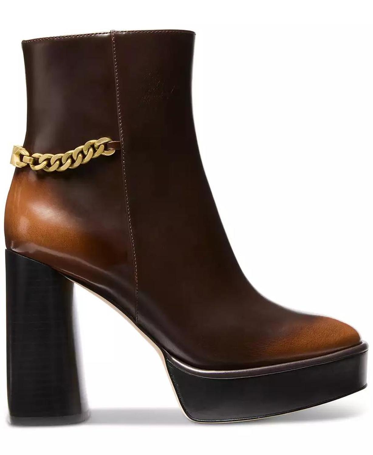 Women's Carlisle Chain-Detail Brown High Heel Platform Booties