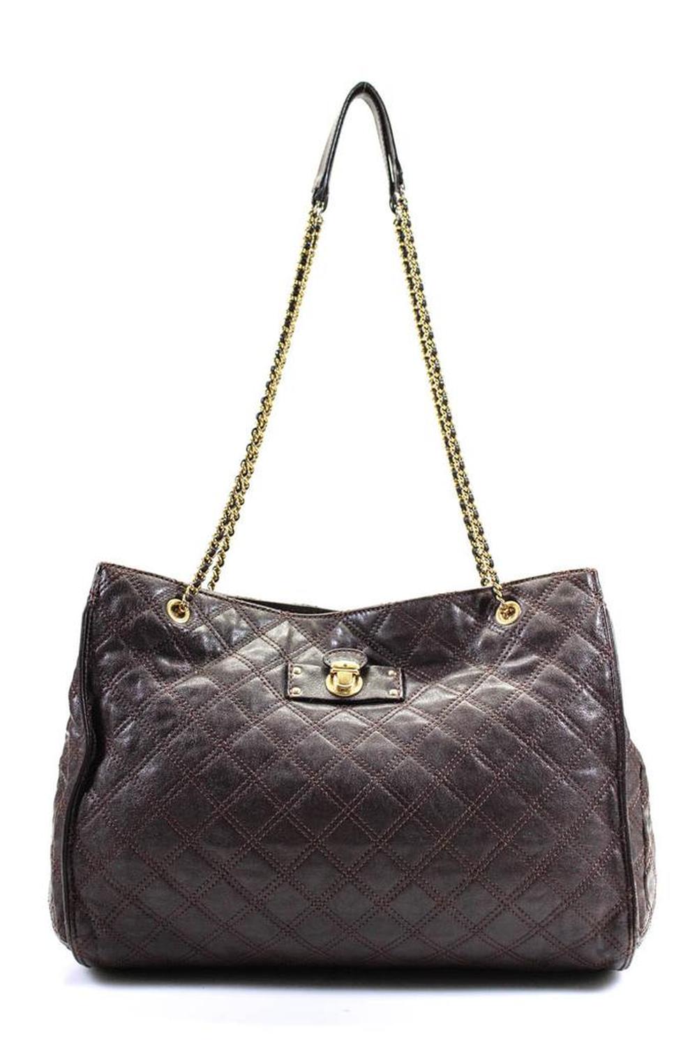 Marc Jacobs Womens Leather Quilted Texture Gold Tone Shoulder Handbag Brown