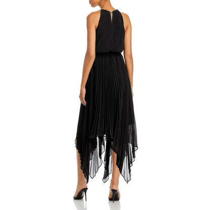 Womens Shutter Pleat Midi Halter Dress