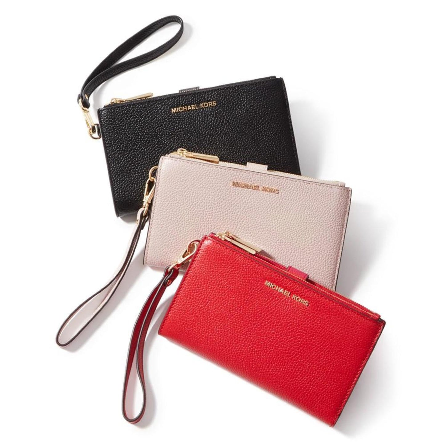 Adele Double-Zip Pebble Leather Phone Wristlet