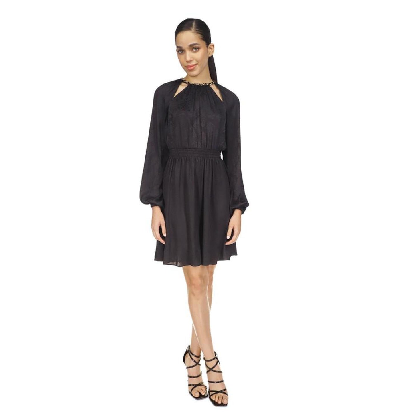 Women's Snakeskin-Print Plisse Long-Sleeve Dress