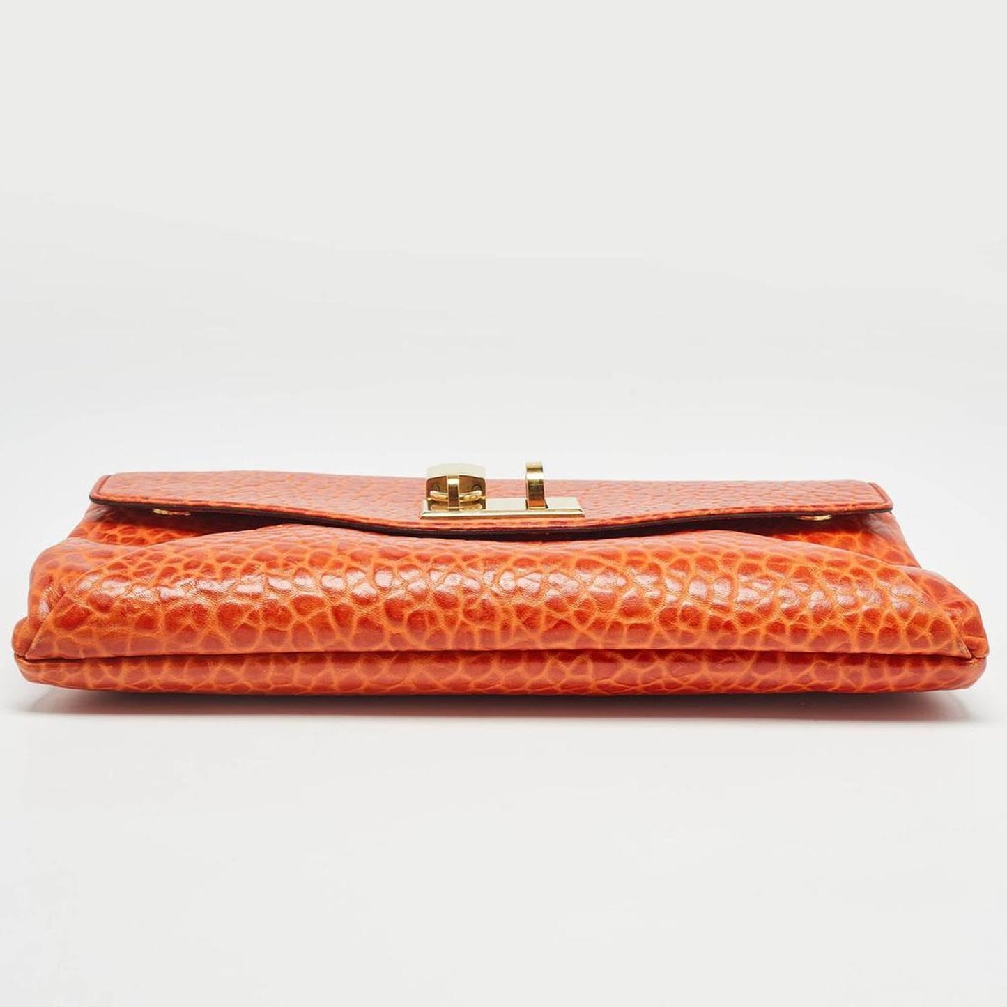 Marc Jacobs Orange Textured Leather Lock Flap Clutch