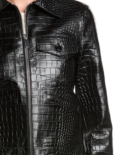 Michael Kors Collection Croc-Embossed Leather Jacket