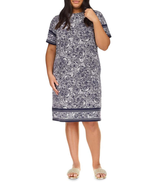 Plus Size Paisley Border Hem Dress