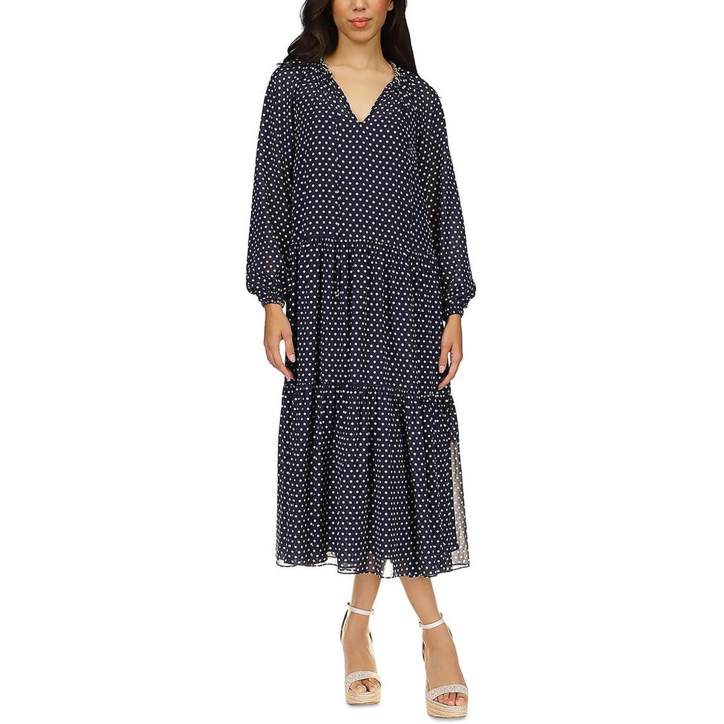 Womens Chiffon Polka Dot Midi Dress