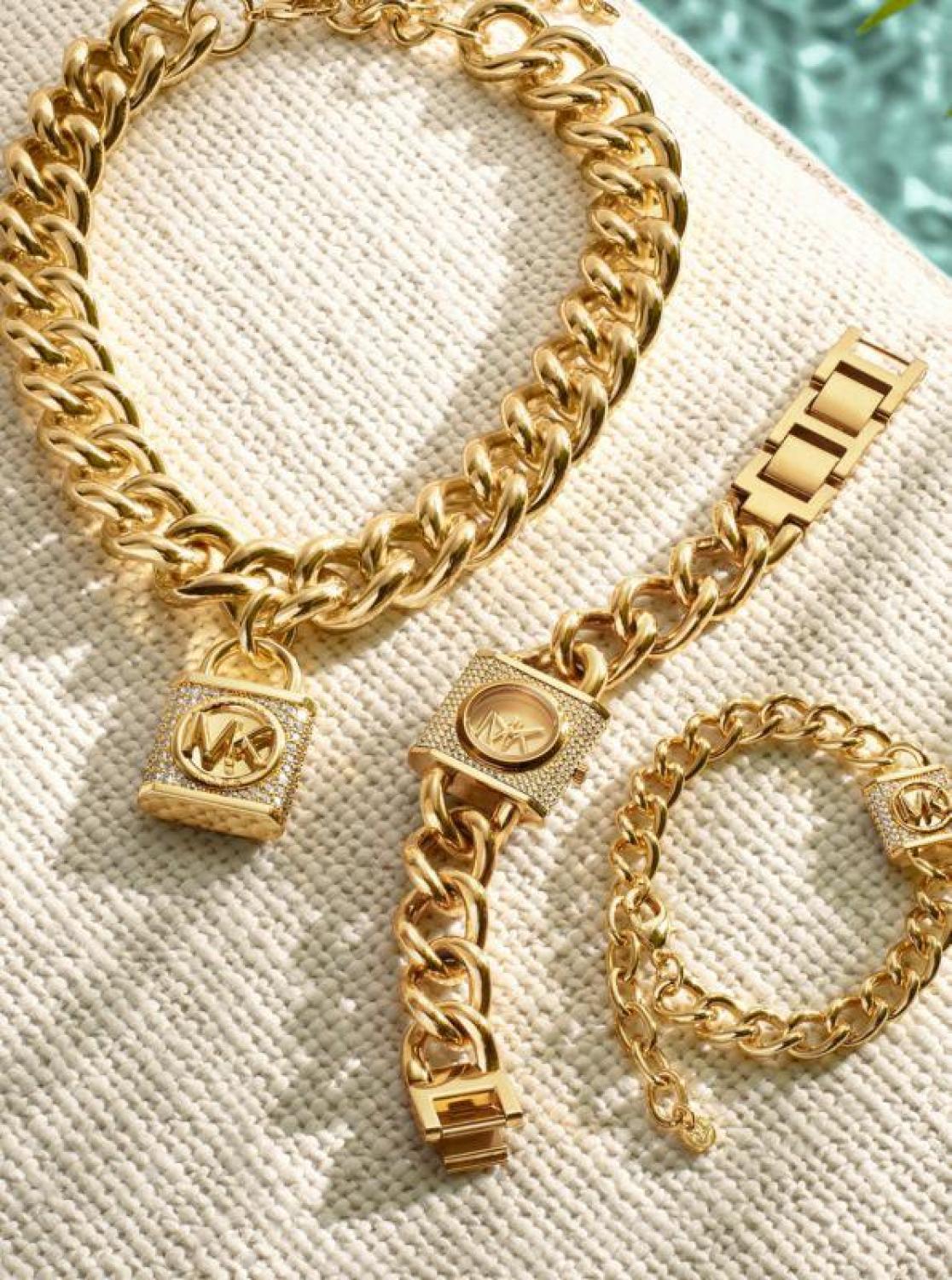 Precious Metal-Plated Brass Pavé Lock Curb Link Necklace