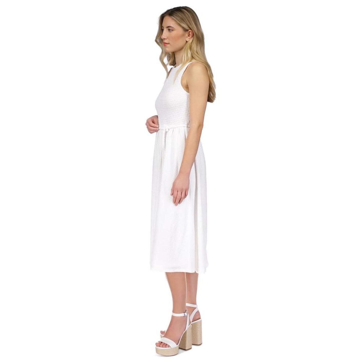 Women's Smocked Textured Sleeveless Midi Dress