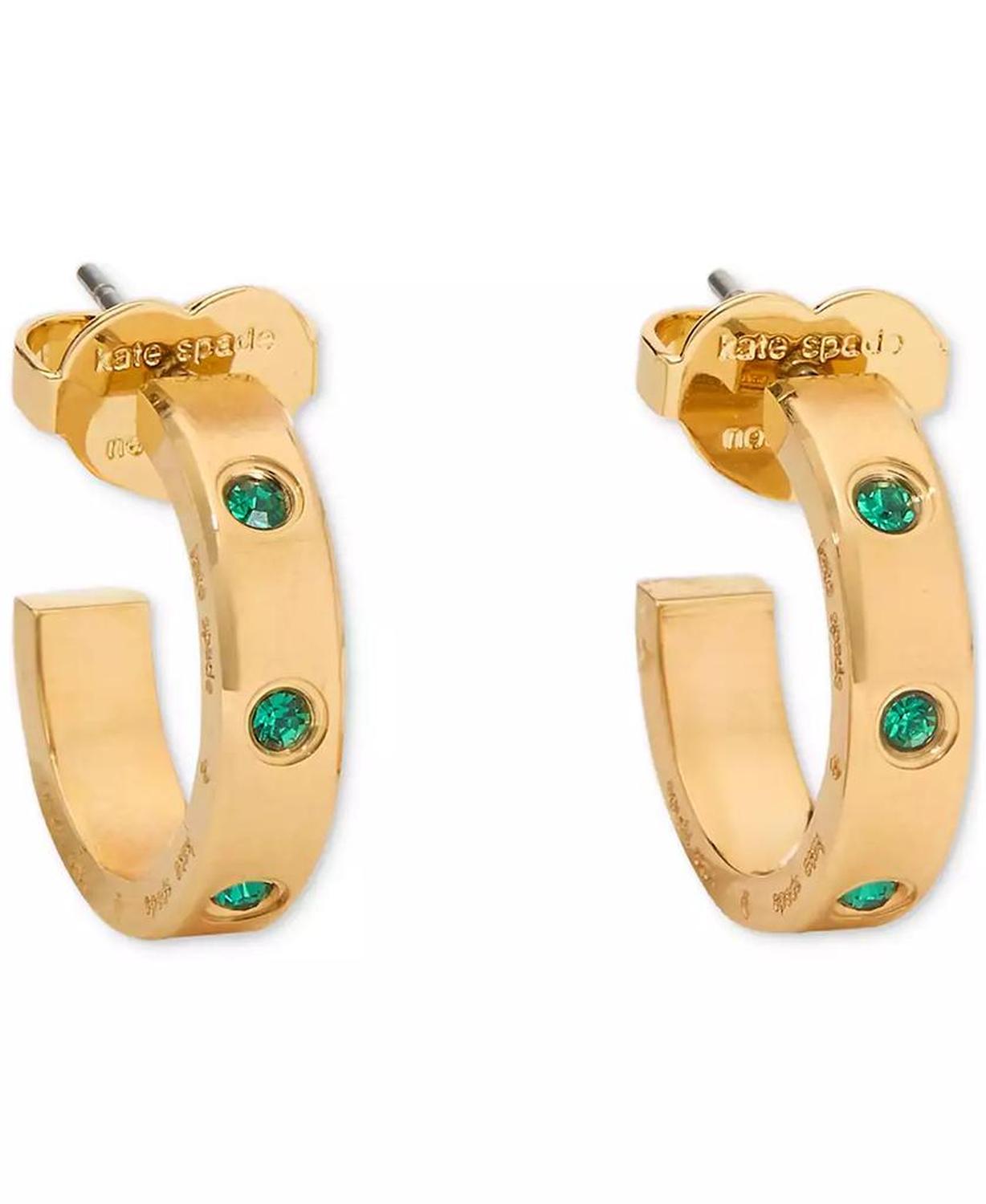 Gold-Tone Stainless Steel Small Color Pavé Huggie Hoop Earrings, 0.68"