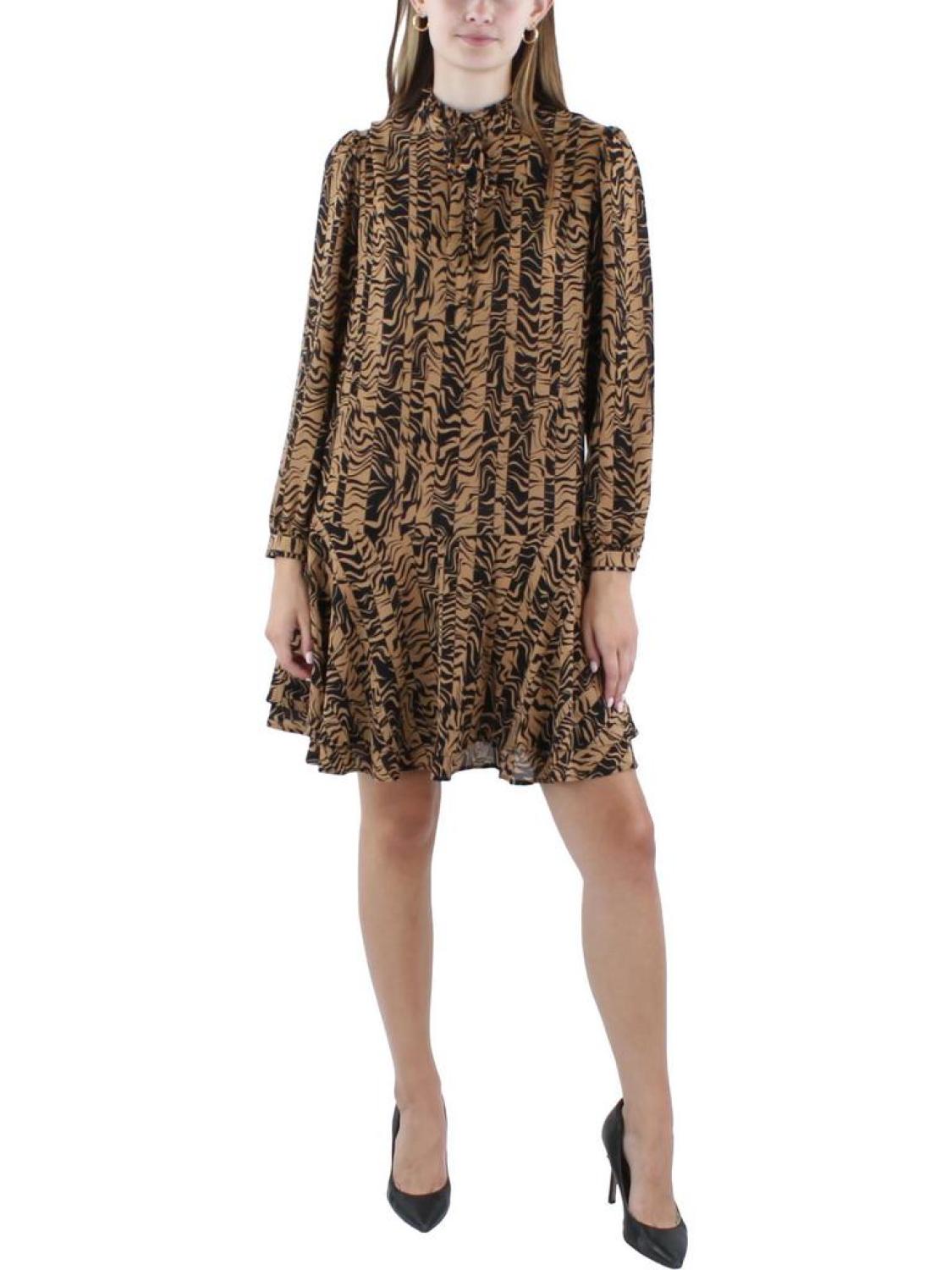 Womens Tie Neck Printed Shift Dress