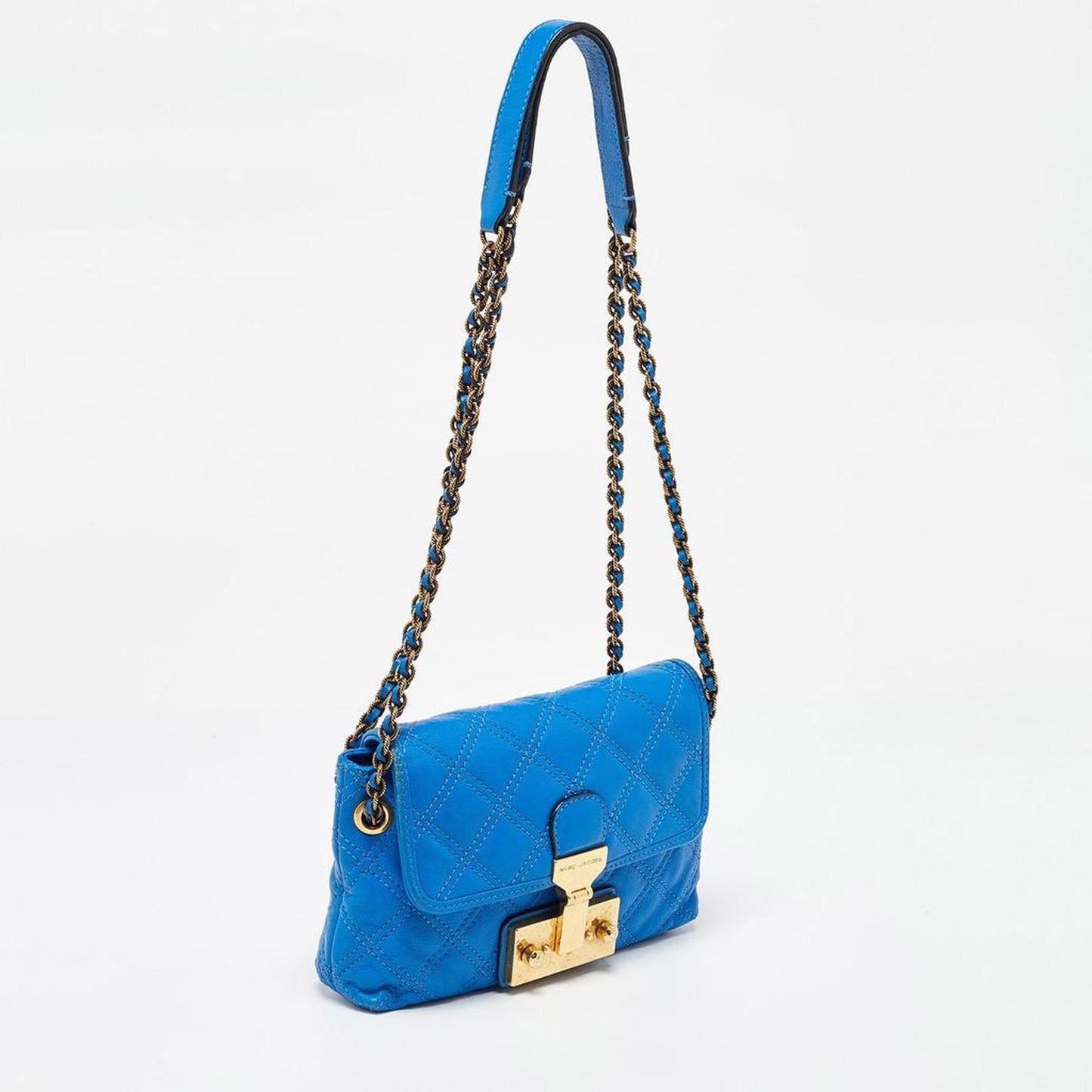 Blue Quilted Leather Flap Shoulder Bag