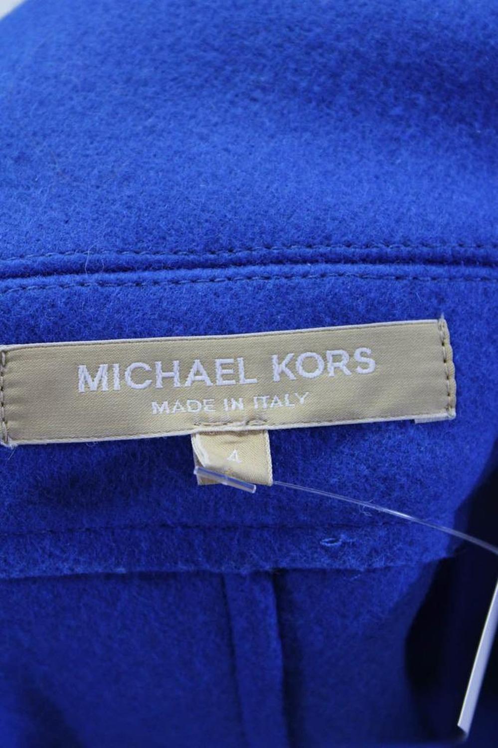 Michael Kors Womens Wool Collared Short Sleeve Zip Up Longline Coat Blue