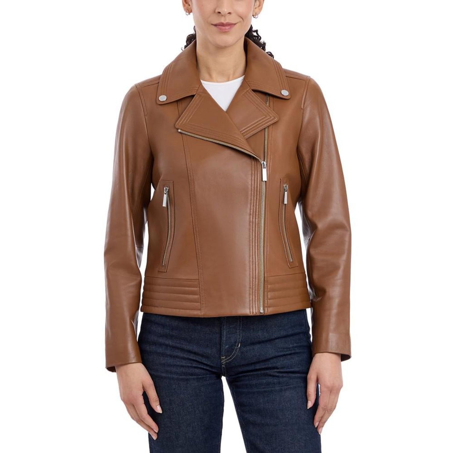 Petite Asymmetric Leather Moto Coat