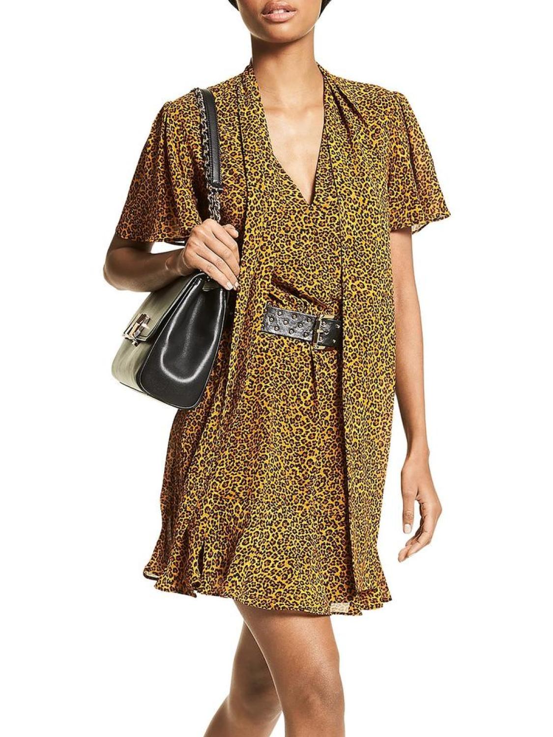 Womens Animal Print Chiffon Mini Dress