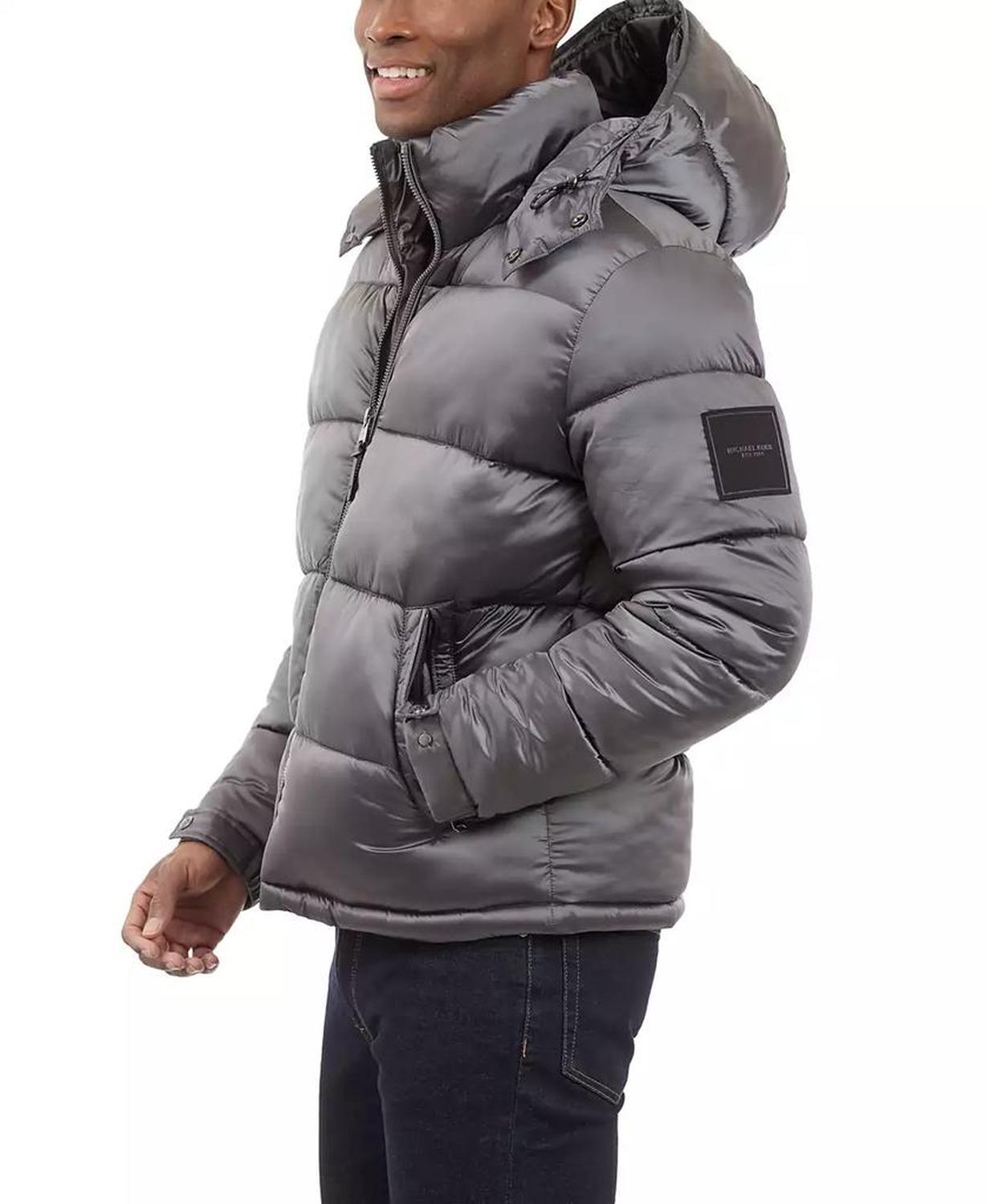 Men's Heavyweight Metallic Finish Hooded Puffer Jacket