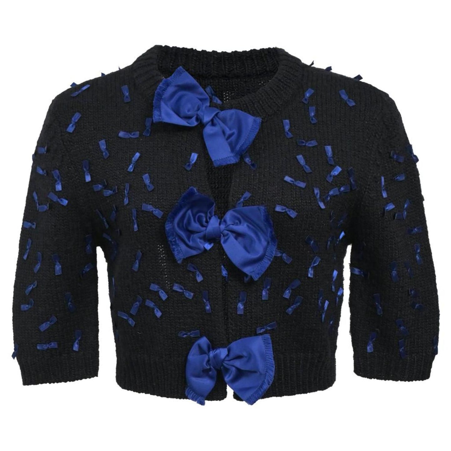 Marc by Marc Jacobs Knitted Bow-Detail Cropped Cardigan in Navy Blue Wool