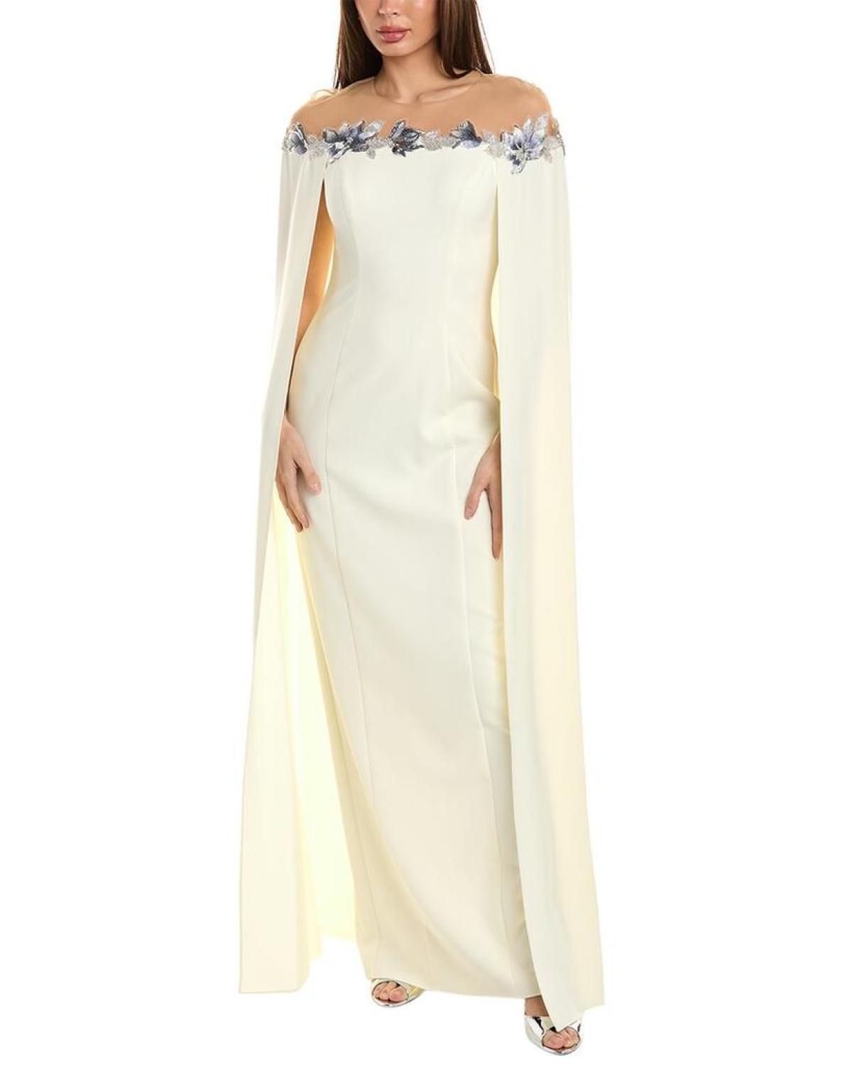 Marchesa Notte Tulle Illusion Cape Effect Maxi Dress