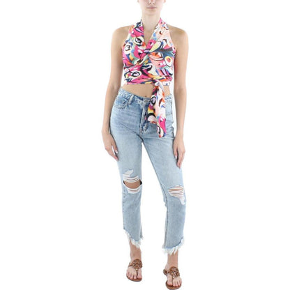 Womens Wrap Printed Halter Top