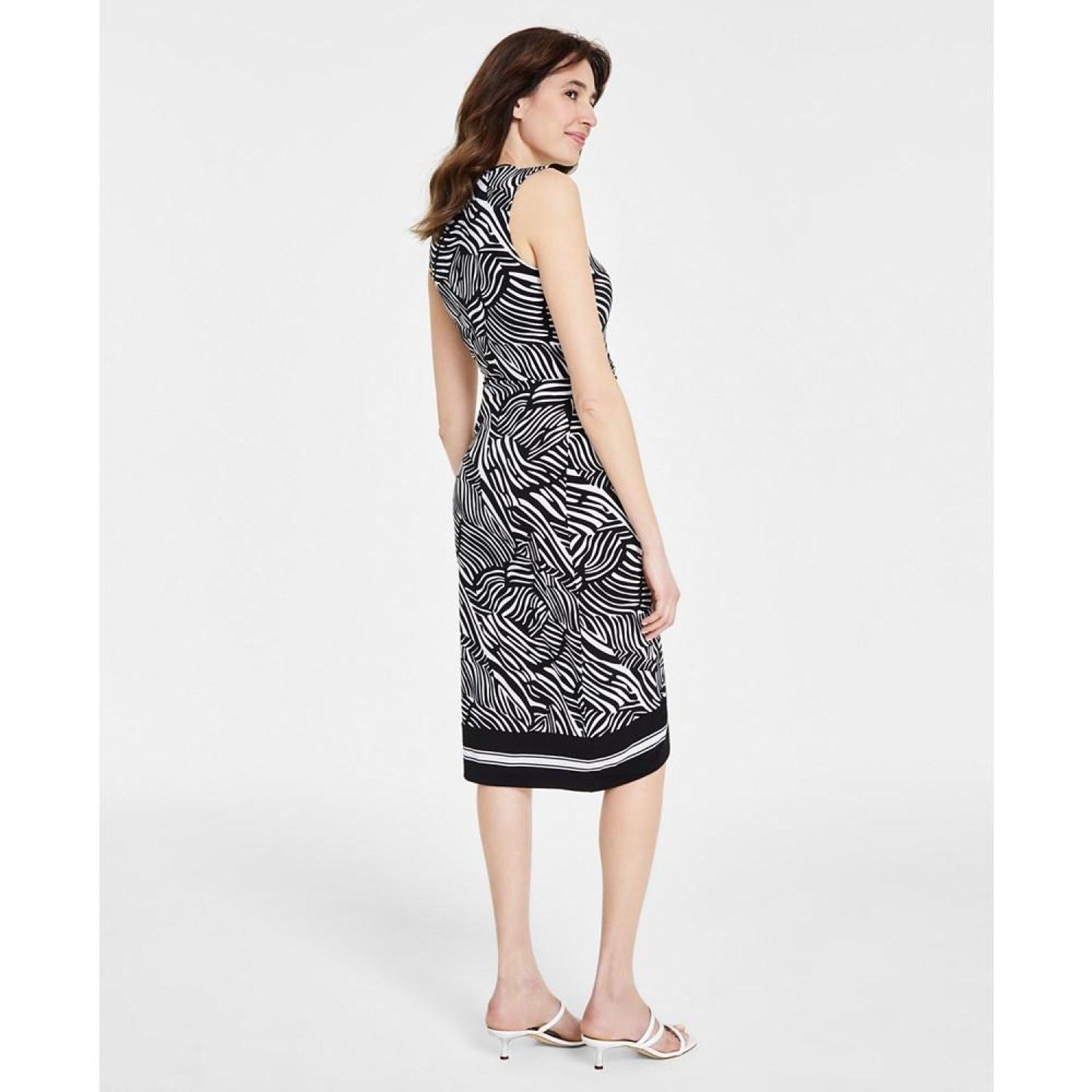 Petite Zebra-Print Faux Wrap Midi Dress