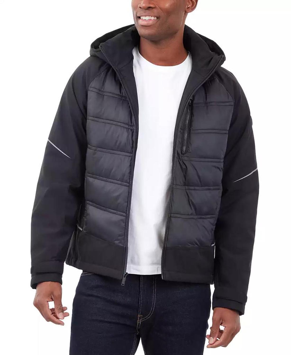 Men's Mixed-Media Full-Zip Hooded Jacket