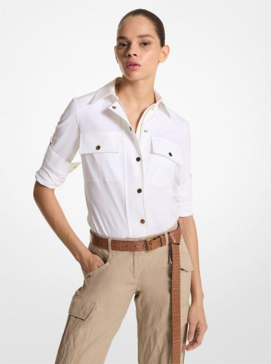 Stretch Cotton Poplin Safari Shirt