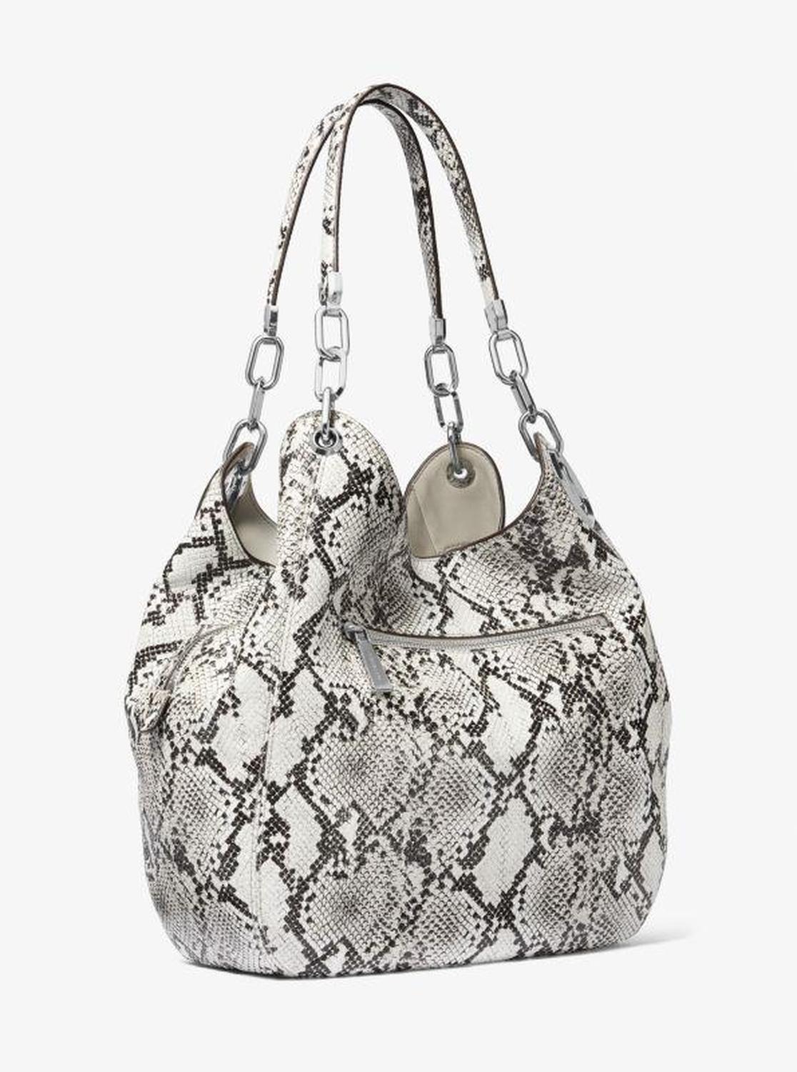 Lillie Large Snake Embossed Leather Shoulder Bag