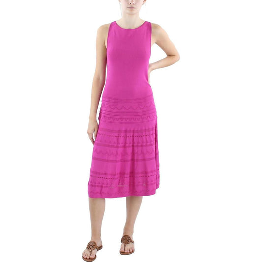 Womens Eyelet Sleeveless Midi Dress