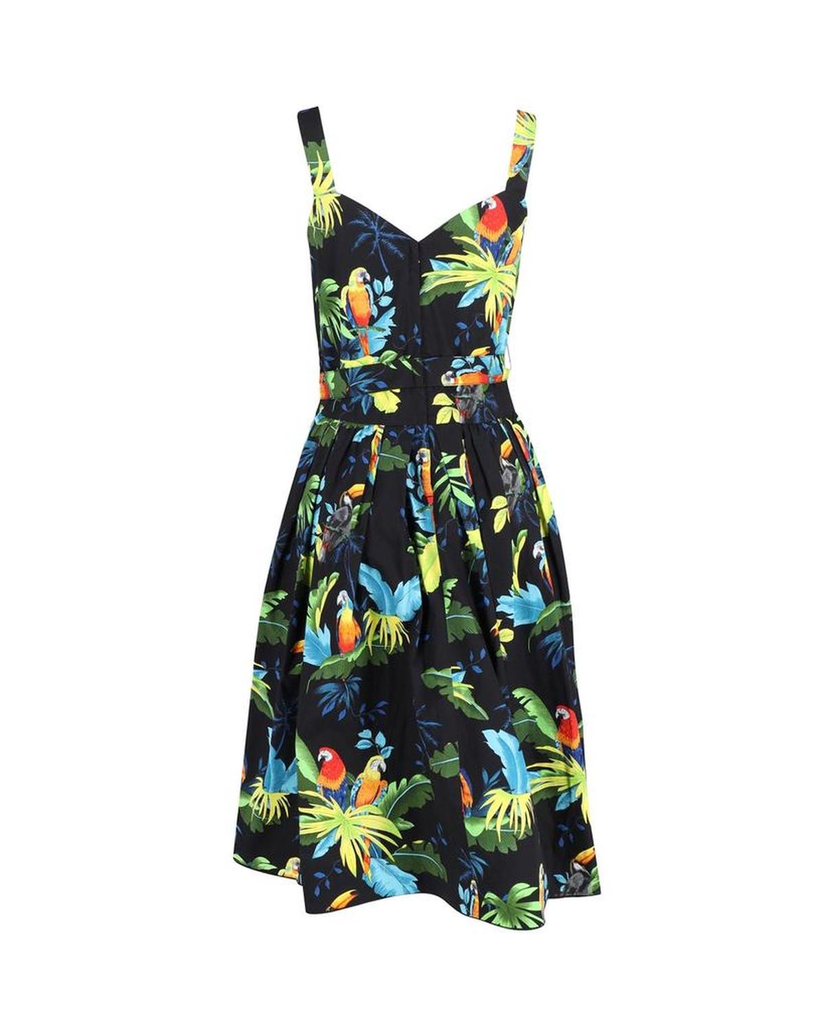 Marc Jacobs Parrot-Print Sleeveless Sweetheart Neckline Midi Dress in Multicolor Cotton