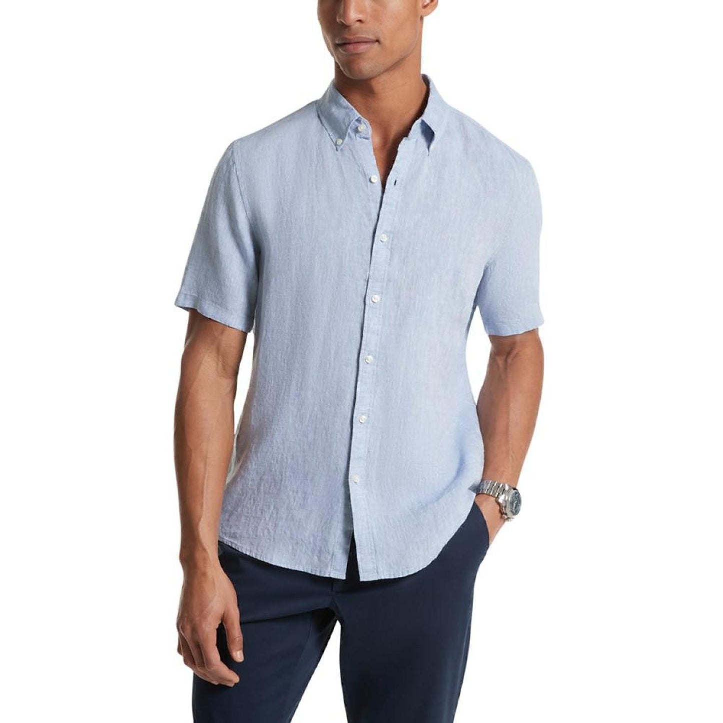 Men's Slim-Fit Linen Short-Sleeve Shirt