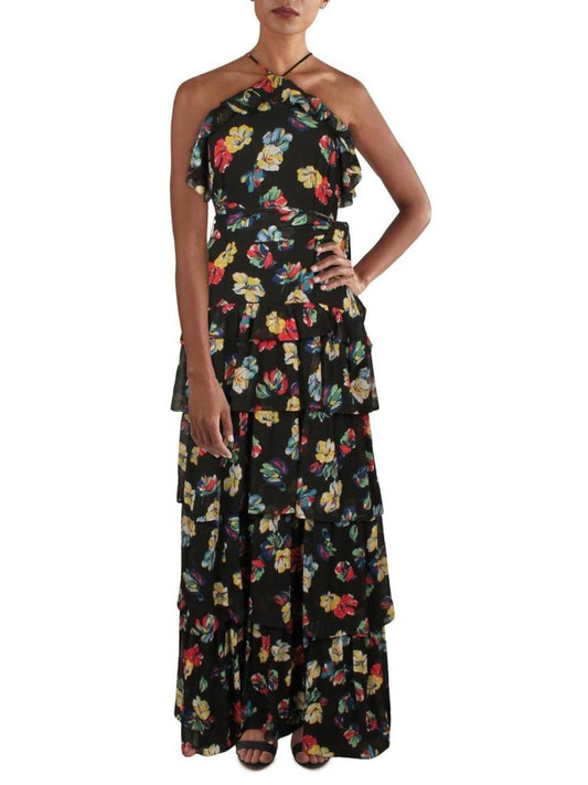 Womens Ruffled Long Evening Dress