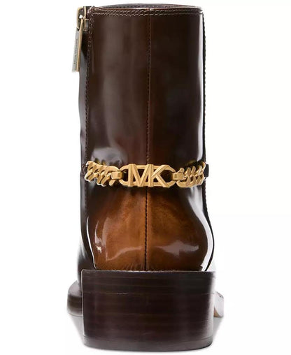 Women's Carlisle Chain-Detail Brown Ankle Booties