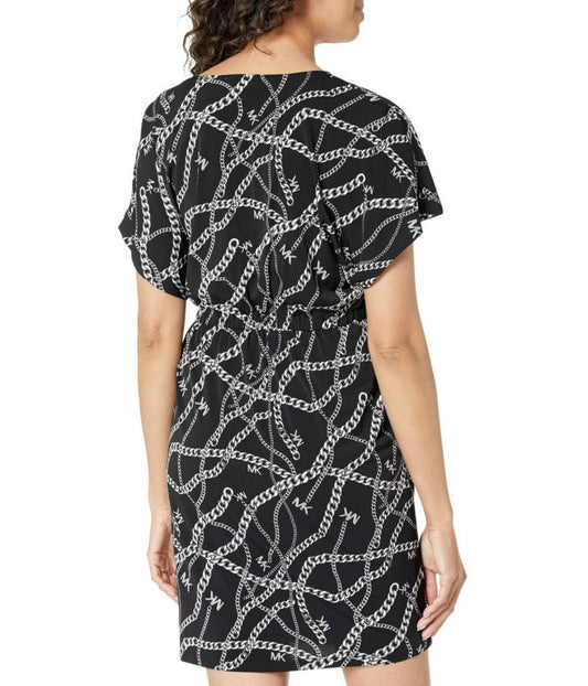 Print Tie Faux Wrap Dress