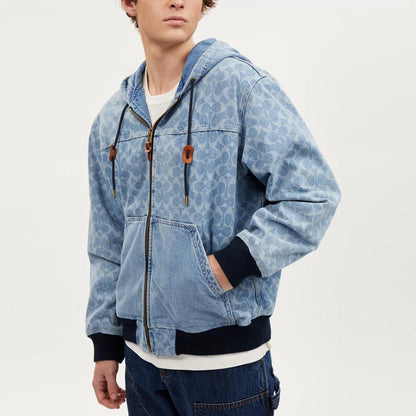 Coach Outlet Signature Denim Hooded Zip Up Jacket