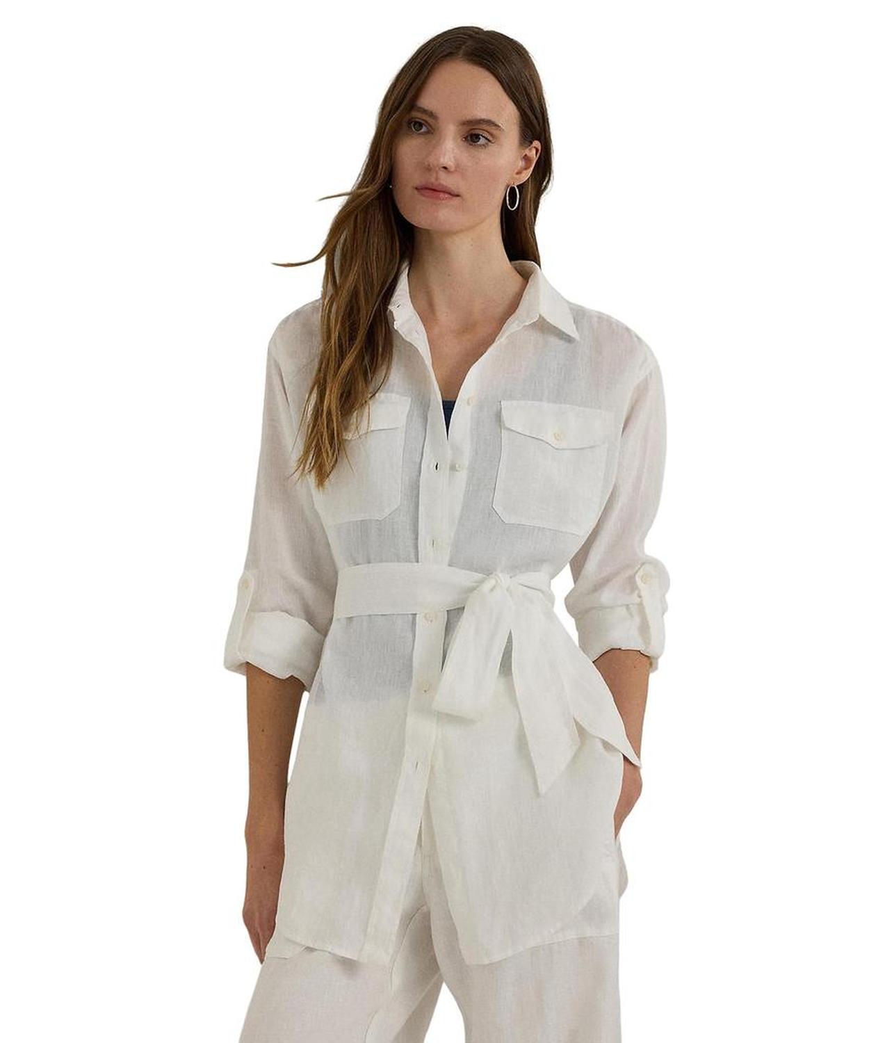 Petite Belted Linen Shirt