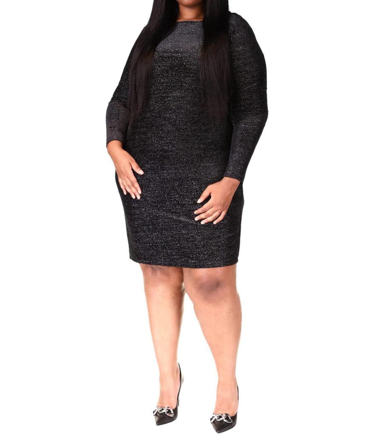 Plus Size Velvet Long Sleeve Cowl Back Dress