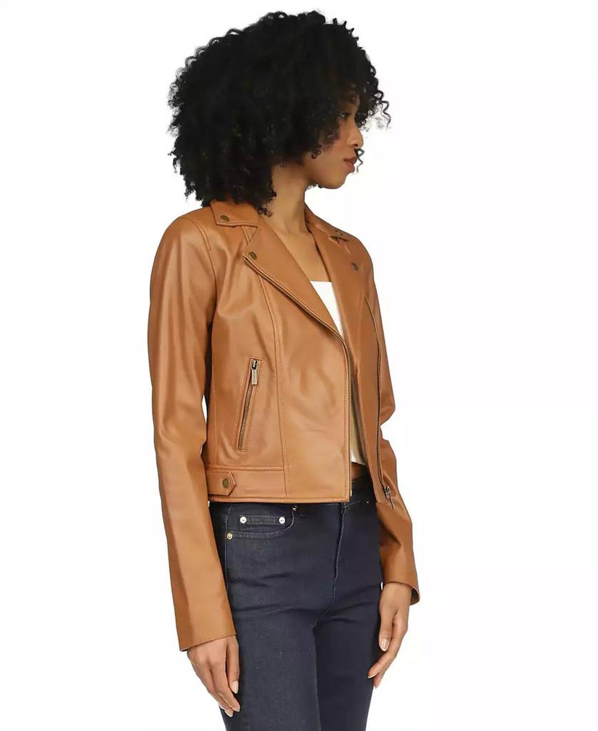 MICHAEL Women's Leather Moto Jacket