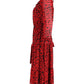 Michael Michael Kors Long Sleeve Printed Midi Dress in Red Polyester