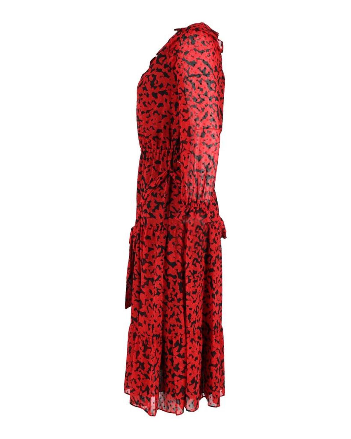 Michael Michael Kors Long Sleeve Printed Midi Dress in Red Polyester