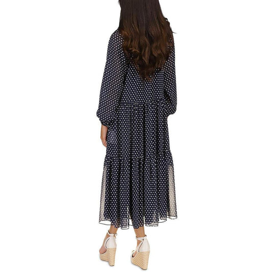 Womens Chiffon Polka Dot Midi Dress