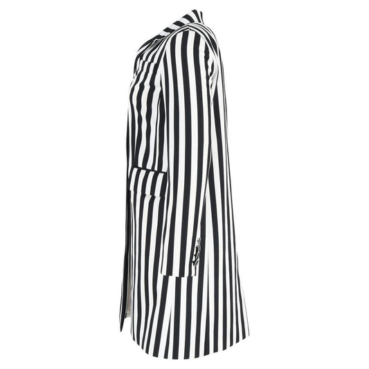 Marc Jacobs Stripe Print Single-Breasted Trench Coat in Black and White Wool