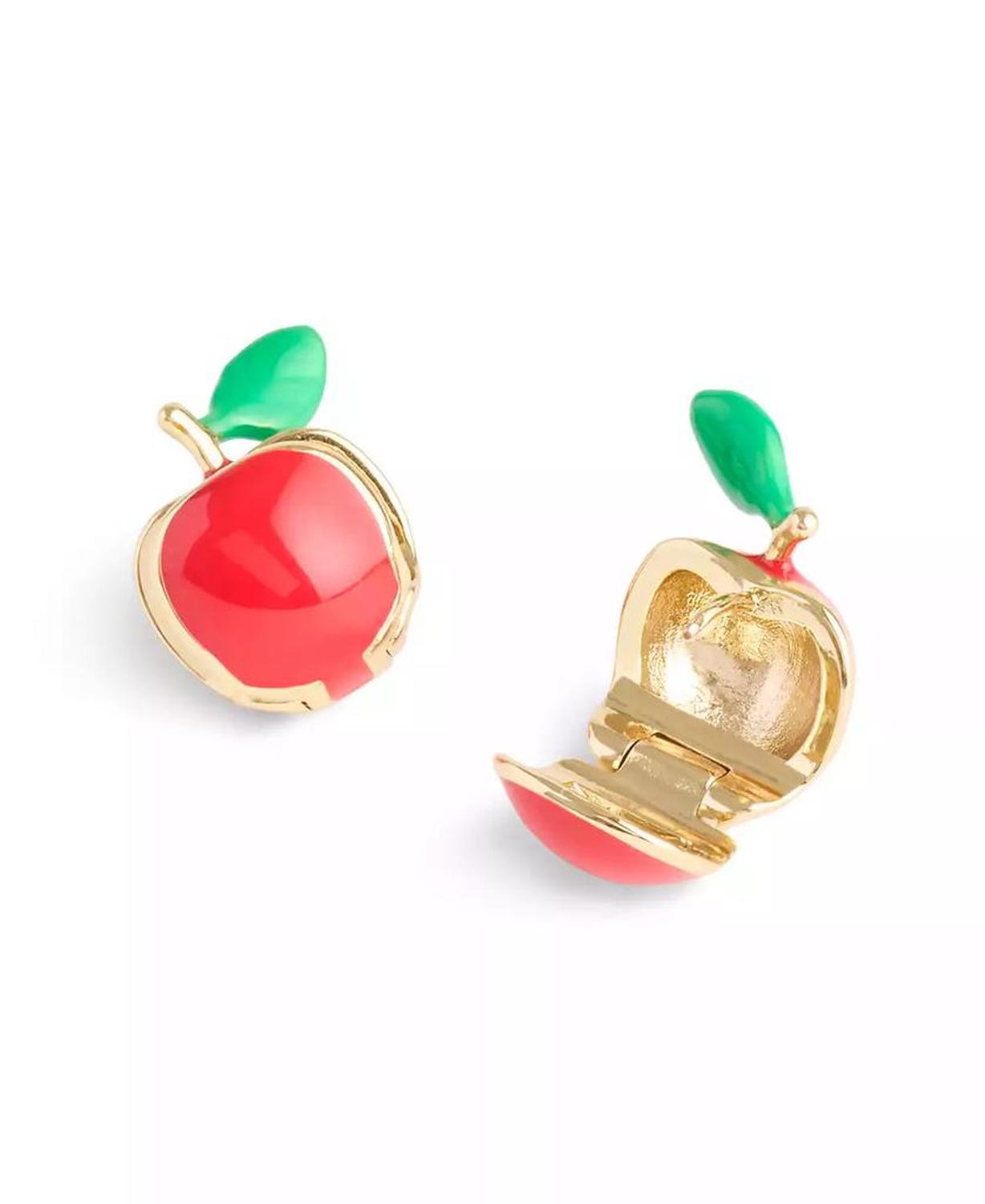 Red Enamel Vintage Charms Signature Apple Huggie Earrings