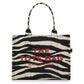 Zebra-Print Canvas Large Tote Bag