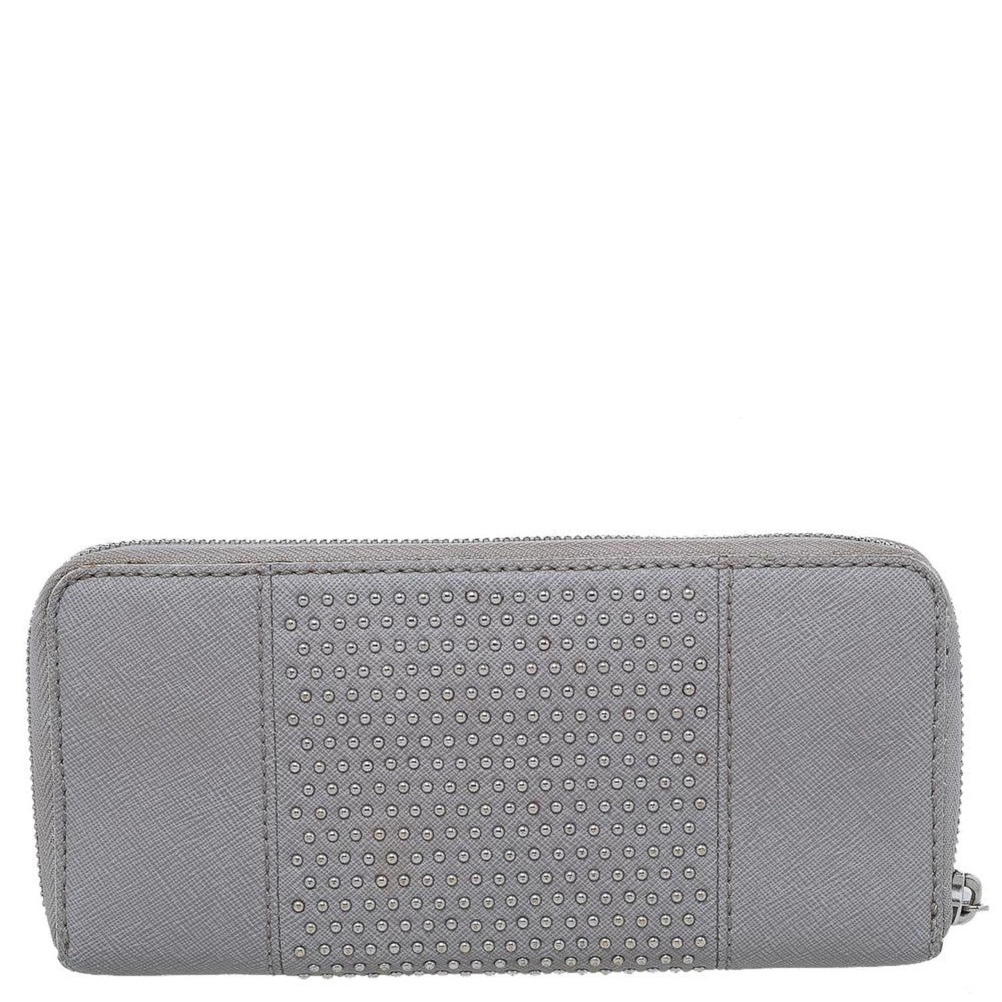 Michael Kors Grey Saffiano Leather Micro Stud Travel Zip Around Wallet..