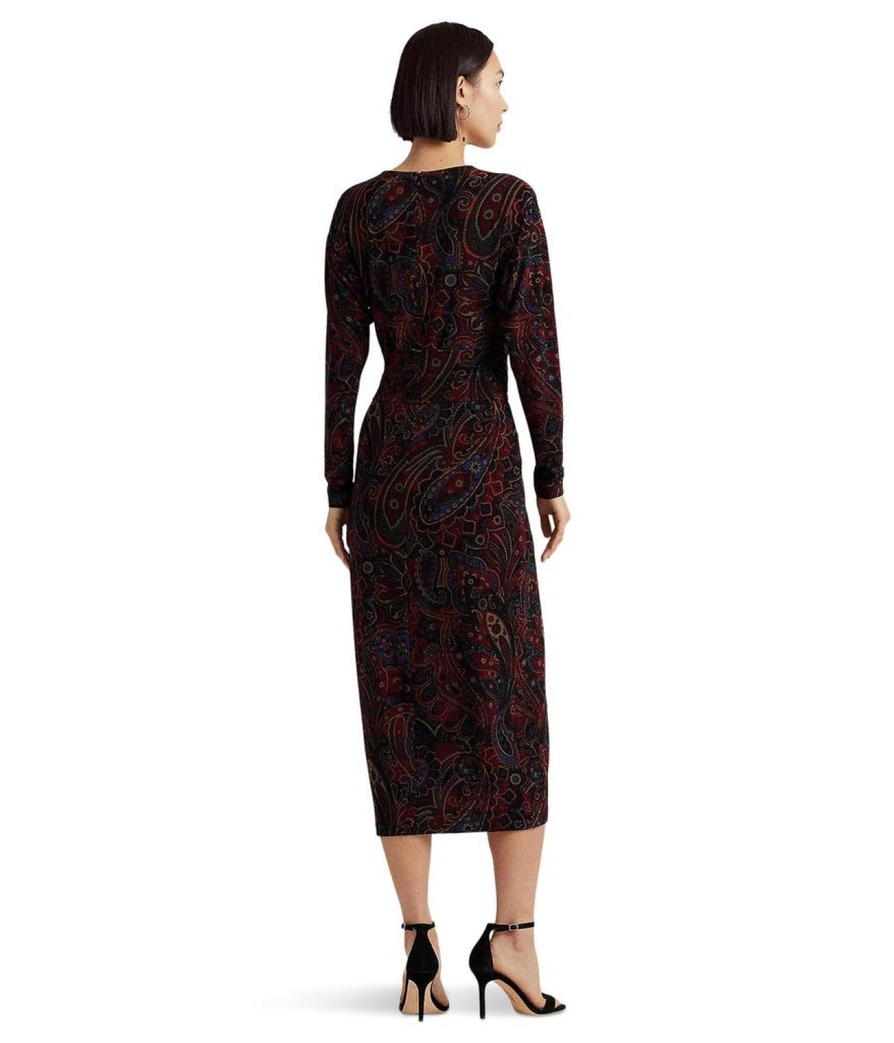 Checked Paisley Twist-Front Jersey Dress