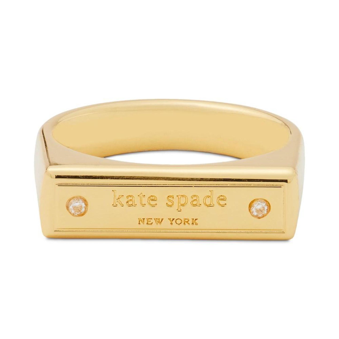 Gold-Tone Pavé Logo Bar Ring